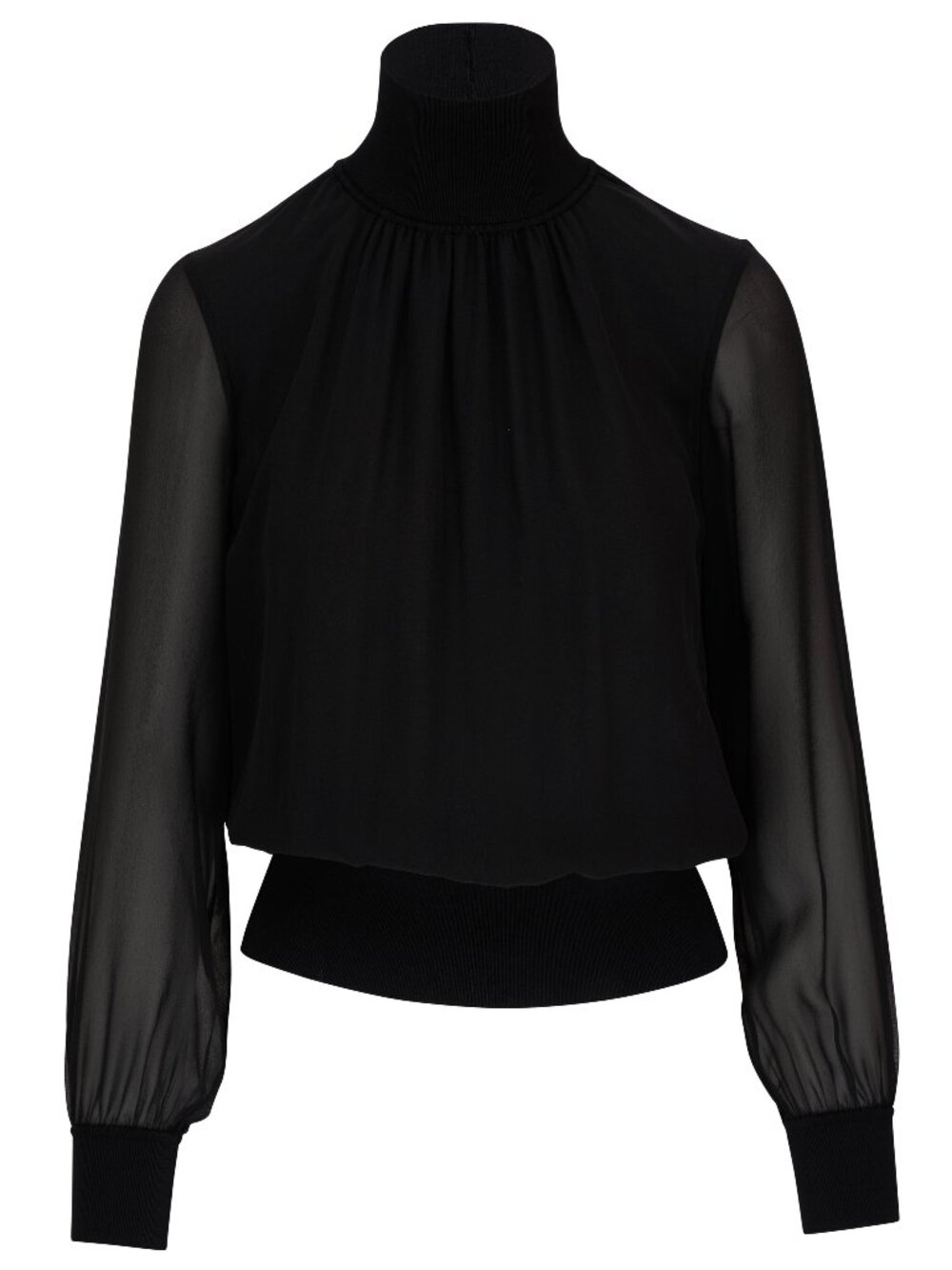 LAFAYETTE 148 black Silk Georgette mock neck sheer sleeve blouse size Medium